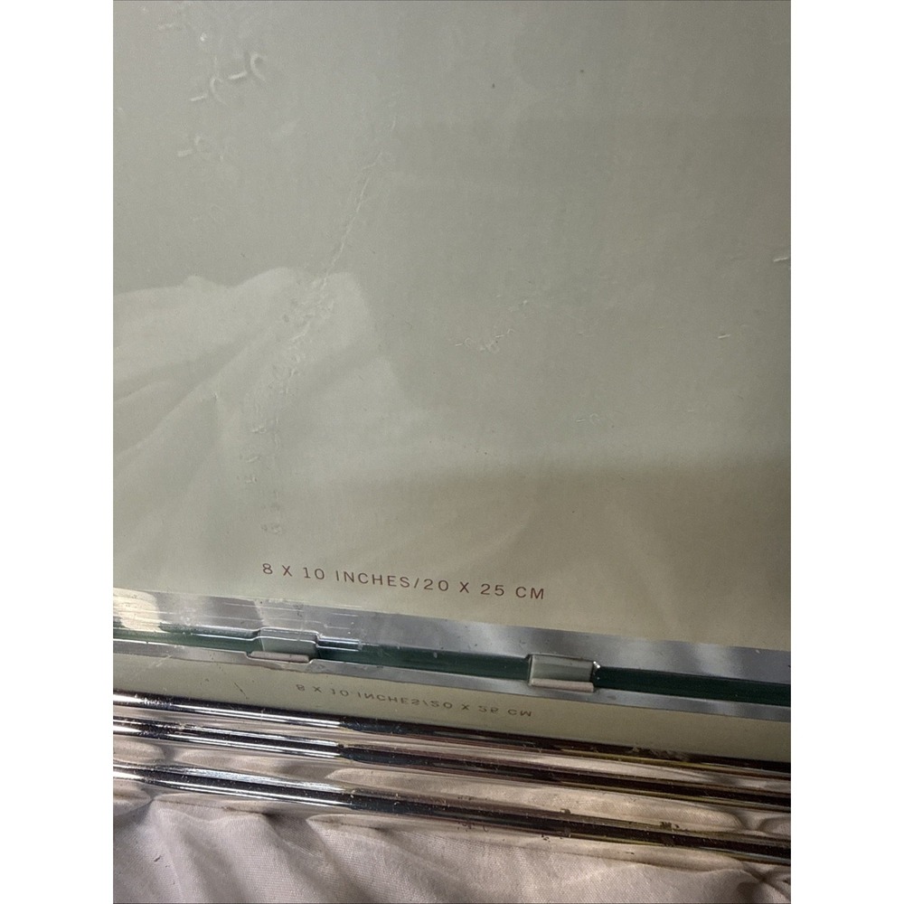 Y2K Pottery Barn Grace Table Floating Glass Picture Frame Chrome Weighted Stand - Picture 3 of 11